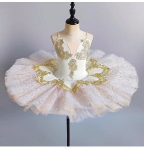 Ballet tutu skirt light yellow ballerina ballet dance dress for girls kids champagne color Children's professional classical ballet dance pancake tutu little swan lake dance dress